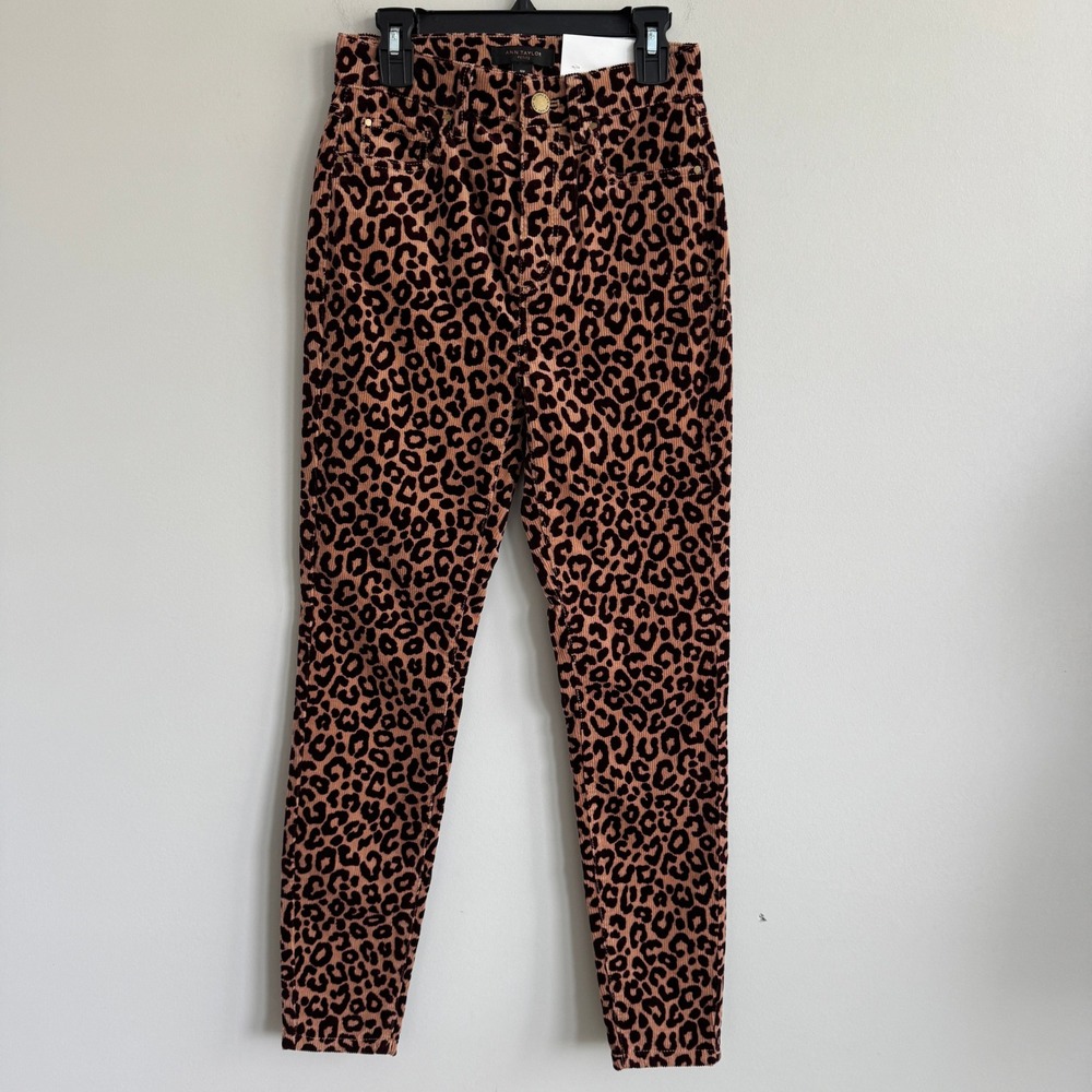 Ann Taylor The Skinny Leopard Corduroy Pants High Rise Animal Print 00P NWT